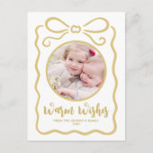 カスタム写真可愛い手描き金ゴールドリボン白 シーズンポストカード (正面)