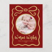 カスタム写真可愛い手描き金ゴールドリボン赤 シーズンポストカード (正面)