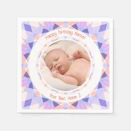 カスタム写真名エージピンクパープル誕生日スター スタンダードカクテルナプキン