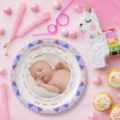 カスタム写真名エージピンクパープル誕生日スター ペーパープレート (パーティー)