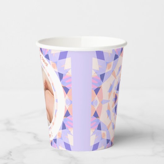 カスタム写真名エージピンクパープル誕生日スター 紙コップ (左)