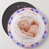 カスタム写真名エージピンクパープル誕生日スター 缶バッジ (正面&裏面)