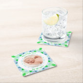 カスタム写真名エージブルーグリーン誕生日スター スクエアペーパーコースター (インサイチュ)