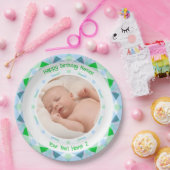 カスタム写真名エージブルーグリーン誕生日スター ペーパープレート (パーティー)