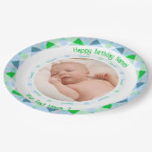 カスタム写真名エージブルーグリーン誕生日スター ペーパープレート (アングル)