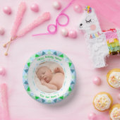 カスタム写真名エージブルーグリーン誕生日スター ペーパーボウル (パーティー)