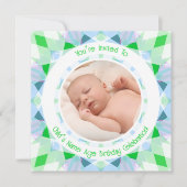 カスタム写真名エージブルーグリーン誕生日スター 招待状 (正面)