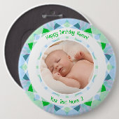 カスタム写真名エージブルーグリーン誕生日スター 缶バッジ (正面&裏面)