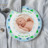 カスタム写真名エージブルーグリーン誕生日スター 缶バッジ (インサイチュ)