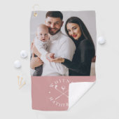 カスタム写真名クラブとボールほこりっぽいバラホワイト ゴルフタオル (インサイチュ)