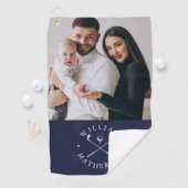 カスタム写真名クラブとボールネイビーブルーホワイト ゴルフタオル (インサイチュ)