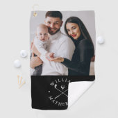 カスタム写真名クラブとボールブラック&ホワイト ゴルフタオル (インサイチュ)