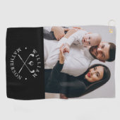 カスタム写真名クラブとボールブラック&ホワイト ゴルフタオル (横)