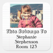 カスタム写真名パーソナライズされたキッズスクールラベル スクエアシール (正面)