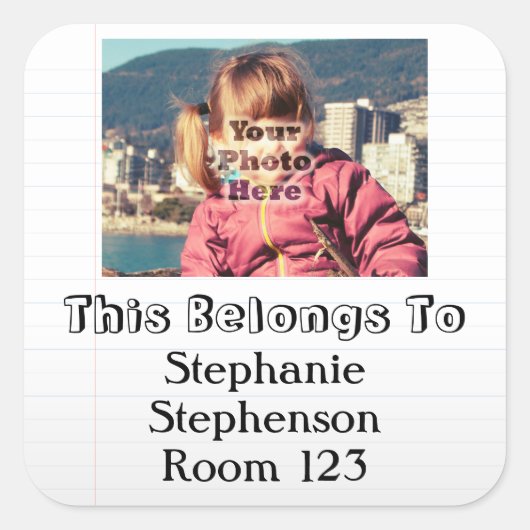 カスタム写真名パーソナライズされたキッズスクールラベル スクエアシール (正面)
