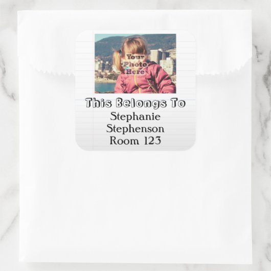 カスタム写真名パーソナライズされたキッズスクールラベル スクエアシール (バッグ)