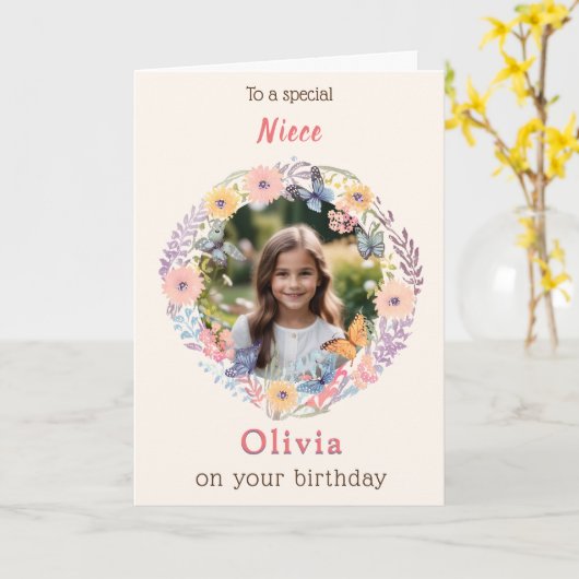 カスタム写真名フかわいらしラワーズ誕生日 カード (黄色い花)