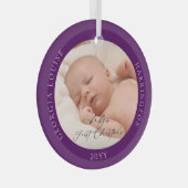 カスタム写真名ベビー初の紫色のクリスマス ガラスオーナメント (正面右)