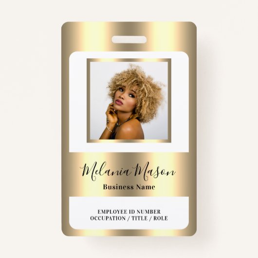 カスタム写真名メタリック金ゴールドスタッフ バッジ (正面)