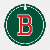 カスタム写真名モノグラムグリーンレッドレトロ メタルオーナメント (正面)