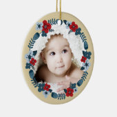 カスタム写真名日付北欧フローラリース セラミックオーナメント (右)