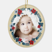 カスタム写真名日付北欧フローラリース セラミックオーナメント (左)