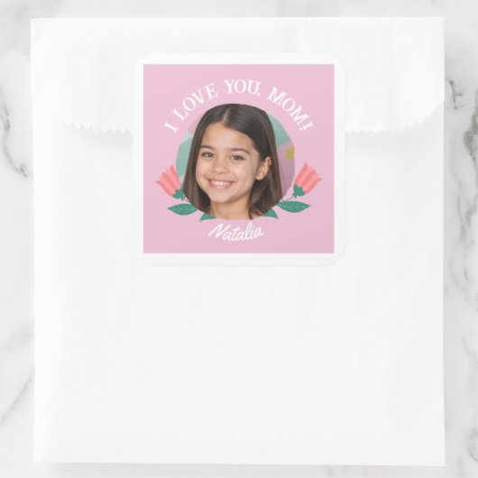 カスタム写真名母の日あなたを愛するギフト スクエアシール (バッグ)