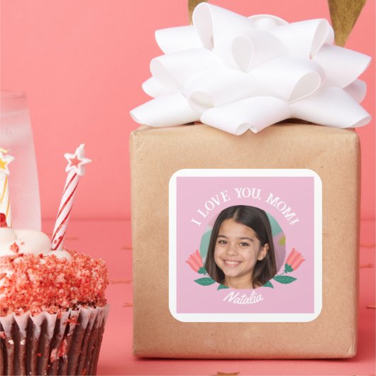 カスタム写真名母の日あなたを愛するギフト スクエアシール (パーティー)