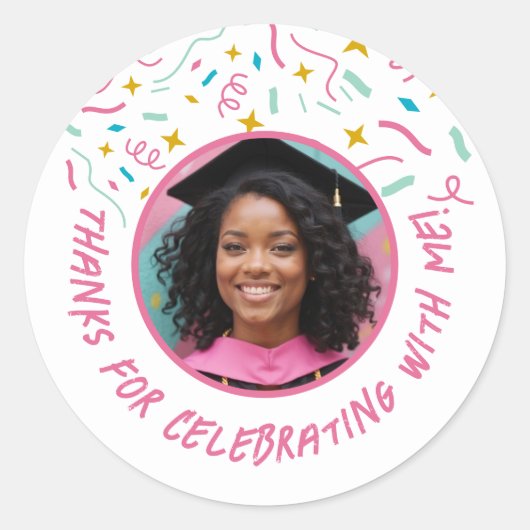 カスタム写真名紙吹雪卒業 ラウンドシール (正面)