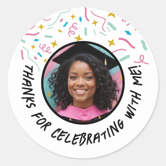 カスタム写真名紙吹雪卒業 ラウンドシール (正面)