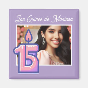 カスタム写真名 15歳の誕生日 女の子 Quinceañera マグネット