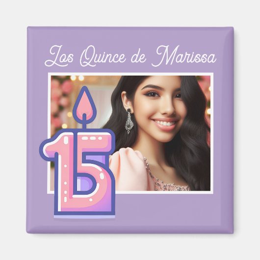 カスタム写真名 15歳の誕生日 女の子 Quinceañera マグネット (正面)