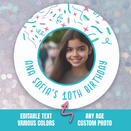 カスタム写真名Any Age紙吹雪誕生日 ラウンドシール