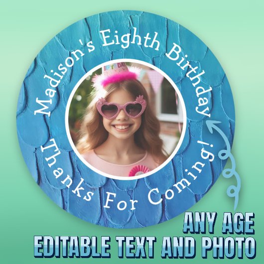 カスタム写真名Mermaidテーマ誕生日ありがとう ラウンドシール