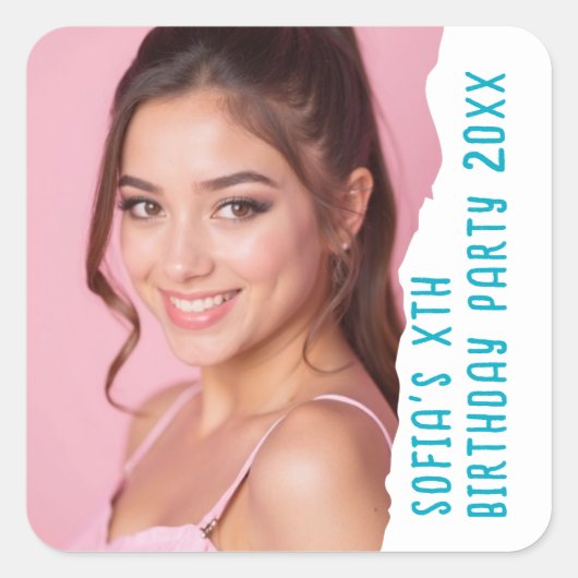 カスタム写真名Year Birthday Party Any Age スクエアシール (正面)