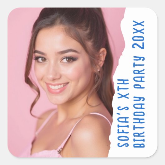 カスタム写真名Year Birthday Party Any Age スクエアシール (正面)