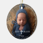 カスタム写真宗教洗礼ネイビーブルーシルバー セラミックオーナメント (左)