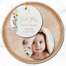 カスタム写真宗教洗礼フローラ セラミックオーナメント