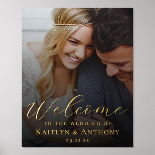 カスタム写真実在フォイル結婚の歓迎サイン 箔ポスター (正面)