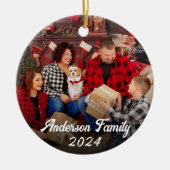 カスタム写真家族のクリスマスと甘い瞬間 セラミックオーナメント (正面)