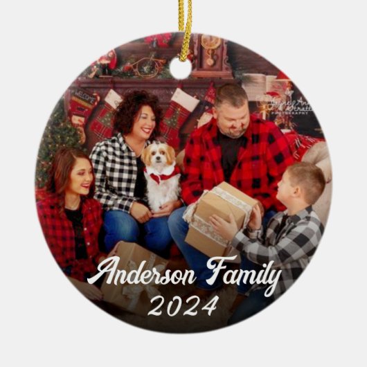 カスタム写真家族のクリスマスと甘い瞬間 セラミックオーナメント (正面)
