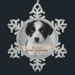 カスタム写真年の子犬の初めてのクリスマス スノーフレークピューターオーナメント<br><div class="desc">このオーナメントは必ず何年も大切な記念来品だ。自分カスタマイズの写真とパピーの名前と年でパーソナライズ！与え親類や自分の保為に贈り物として君次第！</div>