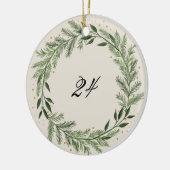 カスタム写真年パインリースクリスマスプレゼント セラミックオーナメント (左)