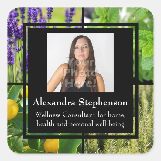 カスタム写真必須油ボトルラベル スクエアシール (正面)