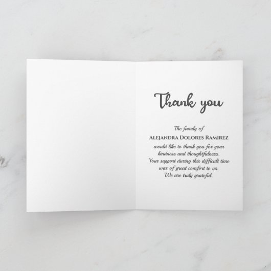 カスタム写真悔やみや弔慰死別記念葬式 サンキューカード (内部)