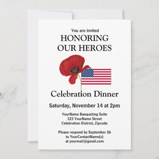 カスタム写真愛国米国退役軍人ディナー 招待状 (正面)