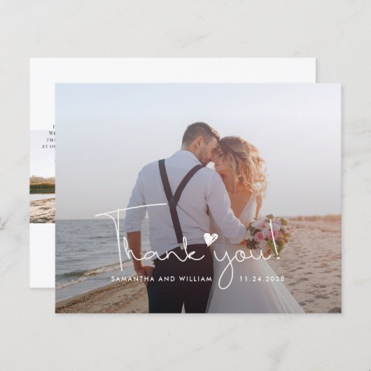 カスタム写真手書き結婚サンキューカード (正面/裏面)