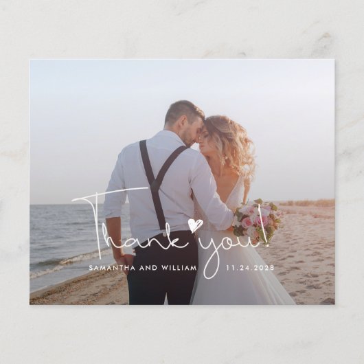 カスタム写真手書き結婚サンキューカード (正面)