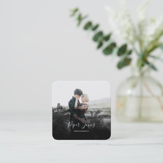 カスタム写真撮影ブラック抽象芸術写真家 スクエア名刺 (スタンド正面)