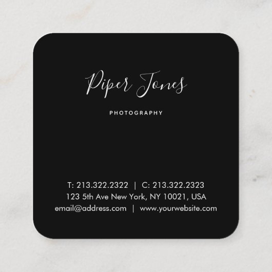 カスタム写真撮影ブラック抽象芸術写真家 スクエア名刺 (裏面)